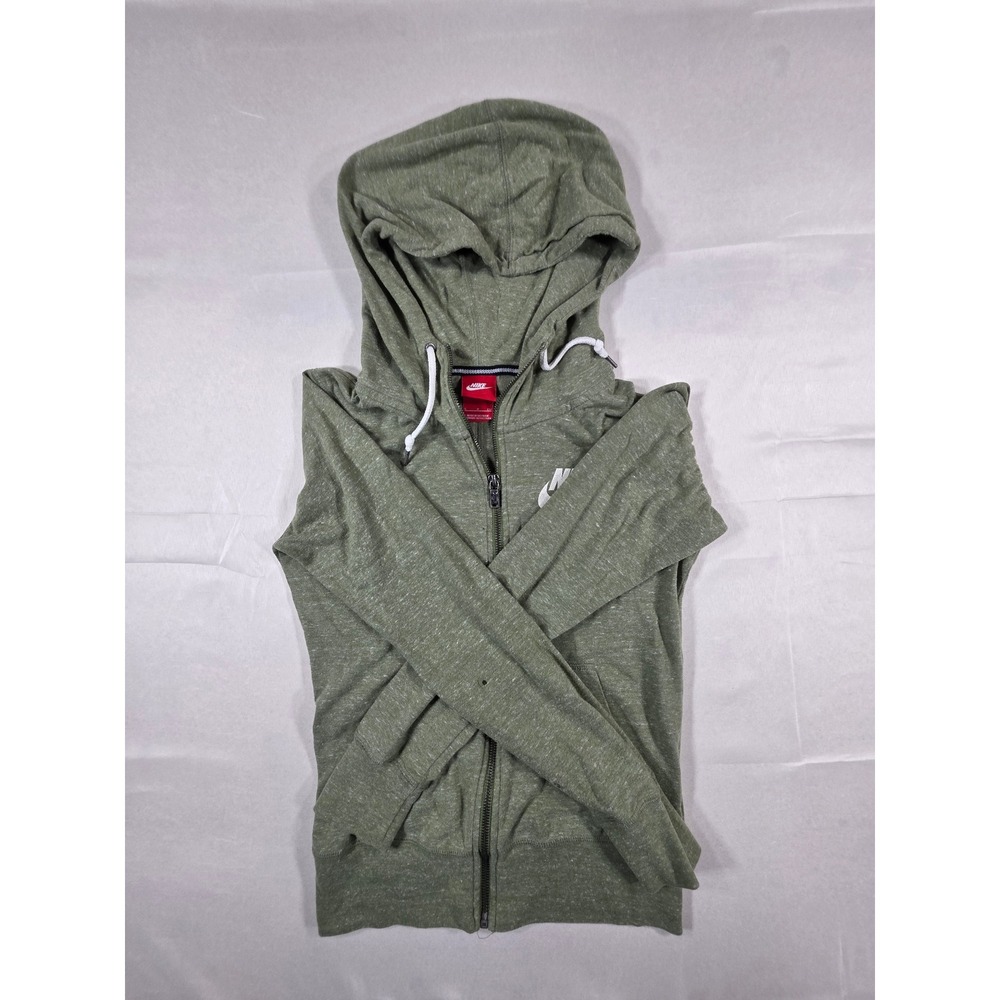 Nike Sportswear Gym Vintage Full Zip Hoodie Olive Green Heather Womens Small - Picture 2 of 7